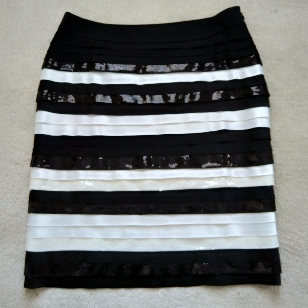 Black & white satin and sequin stripes skirt